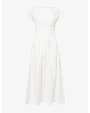 Reformation Aintana Cinched-Waist Cotton-Blend Midi Dress - White
