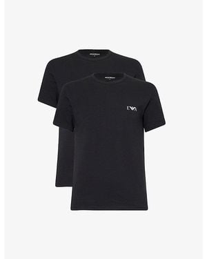 Emporio Armani Brand Logo-Print Pack Of Two Cotton-Jersey T-Shirts - Black