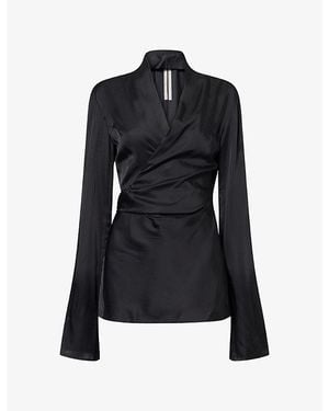 Rick Owens Laura Wrap-Round Satin Top - Black