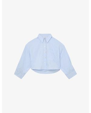 Reiss Solenge Long-Sleeve Cropped Cotton Shirt - Blue