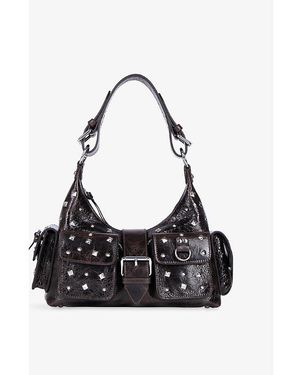 The Kooples Amelia Stud-Embellished Leather Shoulder Bag - Black