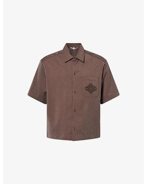 The Couture Club Cut-Out Emblem Short-Sleeve Woven Shirt - Brown