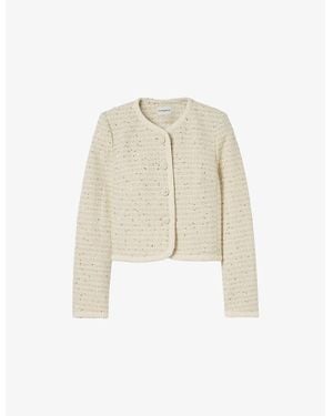 Claudie Pierlot Round-Neck Button-Down Tweed Jacket - White