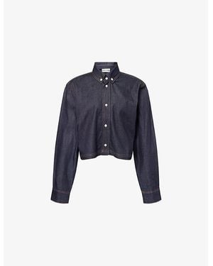 The Couture Club Cropped Embroidered-Logo Denim Shirt - Blue
