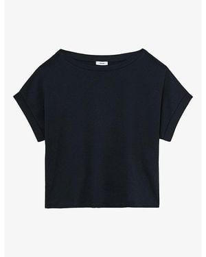 Reiss Sia Off-Shoulder Short-Sleeve Cotton T-Shirt - Blue