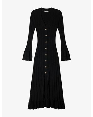 Sandro Ruffle-Trim Knitted Maxi Dress - Black