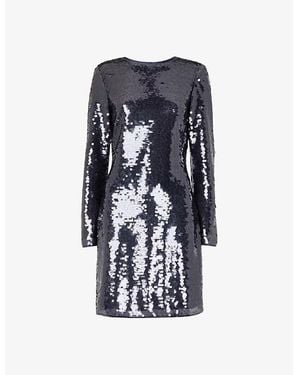 Whistles Round-Neck Long-Sleeve Sequin Mini Dress - Blue