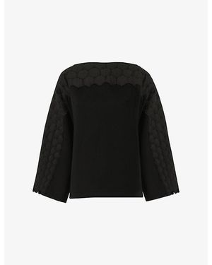 eem Quilted Embroidered Wool-Blend Top - Black
