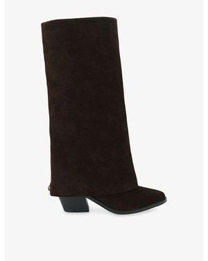 Kurt Geiger Mag Folded Suede Knee-High Boots - Black