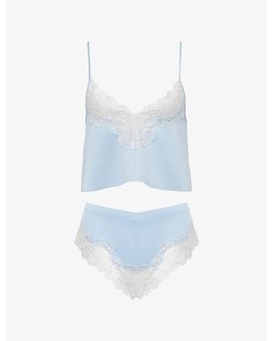 Bluebella Isabella Lace-Panel Satin Pyjama Set - Blue