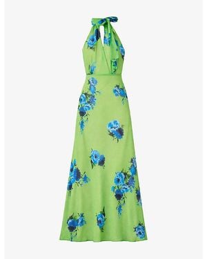 Ro&zo Athena Tie-Neck Floral-Print Woven Maxi Dress - Green