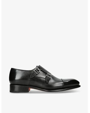 Santoni Carter Double-Buckle Leather Monk Shoes - Black
