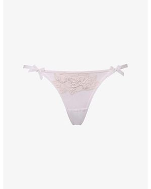 Agent Provocateur Lindie Mid-Rise Embroidered Floral Mesh Thong - Multicolour