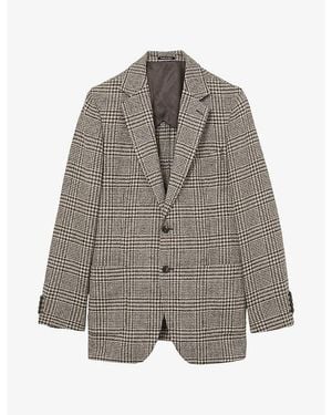 Reiss Tuscan Houndstooth Wool-Blend Blazer - Grey