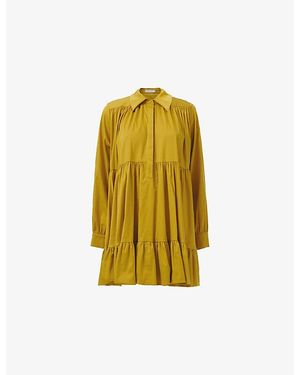 eem Long-Sleeve A-Line Cotton-Blend Tunic Top - Yellow
