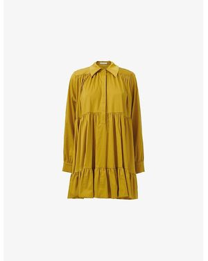 eem Long-Sleeve A-Line Cotton-Blend Tunic Top - Yellow