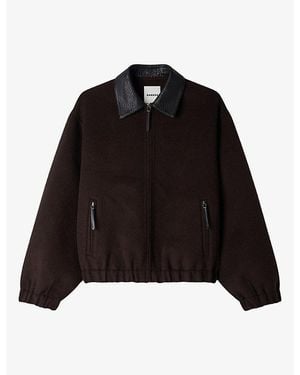 Sandro Leather-Collar Double-Face Wool Coat - Black