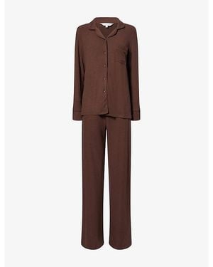 THE NAP CO Ribbed Long-Sleeve Modal-Jersey Pajama Set - Brown