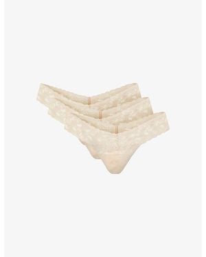 Hanky Panky Signature Low-Rise Stretch-Lace Thong Pack Of Three - Multicolour