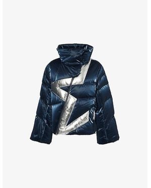 Perfect Moment Ariel Foiled-Star Shell-Down Ski Bomber Jacket - Blue