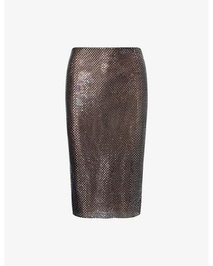 Self-Portrait Rhinestone Embellished Stretch-Woven Midi Skirt - Brown
