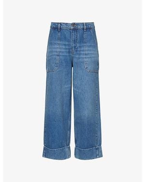 ME+EM Crease Front Turn-Up Cuff Denim Jeans - Blue
