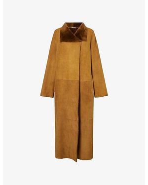 Nour Hammour Birthday Shawl-Collar Shearling Coat - Brown