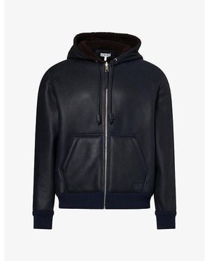 Loewe Reversible Logo-Patch Leather Hoodie - Blue