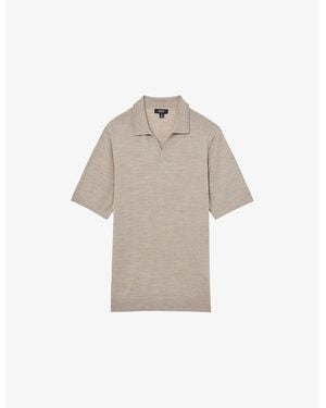 Reiss Duchie Open-Collar Short-Sleeve Wool Polo - Natural
