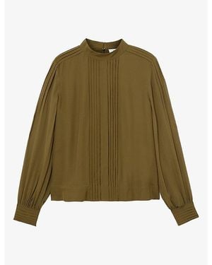 Reiss Ottilie Pintuck-Detail Woven Blouse - Green