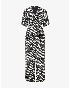 Whistles Abstract Triangle-Print Wide-Leg Woven Jumpsuit - Black