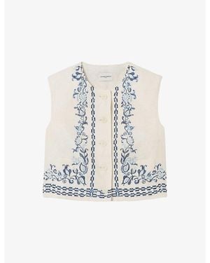 Claudie Pierlot Floral-Pattern Sleeveless Linen Short Jacket - White
