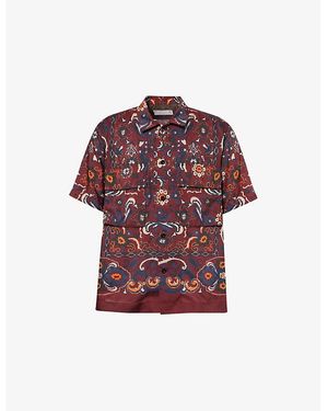 Sacai Floral-Print Short Sleeve Woven Shirt - Red