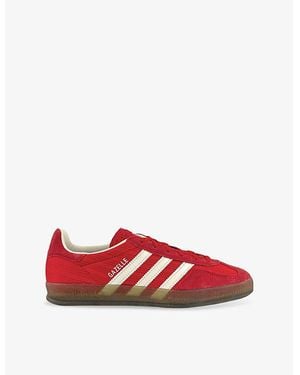 adidas Gazelle Indoor Pinstriped Satin And Suede Low-Top Trainers - Red