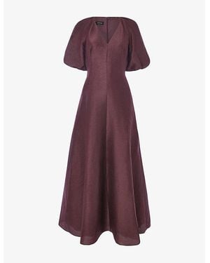 Whistles Taffeta Puff-Sleeve Silk-Blend Maxi Dress - Purple