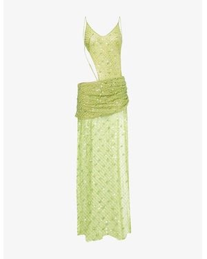 Jaded London Stellar Bead-Embellished Mesh Maxi Dress - Green