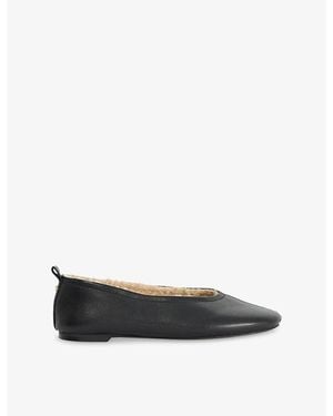 Dune Harliee Faux-Shearling Lined Leather Ballet Flats - Black