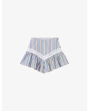 Claudie Pierlot Striped Lace-Trim Cotton Mini Skirt - Blue