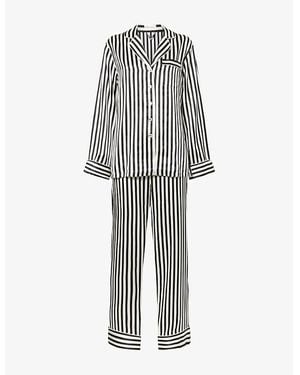 Olivia Von Halle Lila Nika Striped Silk-Satin Pyjamas - White