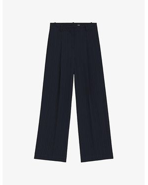 BOSS Striped Wide-Leg Mid-Rise Woven Trousers - Blue
