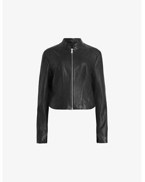 AllSaints Sadler Stand-Collar Leather Jacket - Black