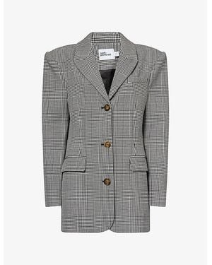 Self-Portrait Check-Print Peak-Lapels Stretch-Woven Blazer - Gray
