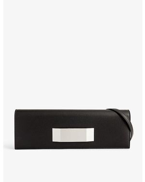 Rick Owens Brand-Engraved Plaque Leather Clutch Bag - Black