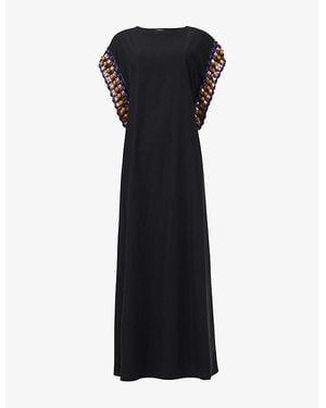 eem Beaded Sleeve Detail Cotton Kaftan - Black