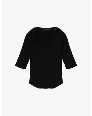 AllSaints Hally Ribbed Jersey Top - Black