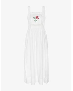 OMNES Rosabella Floral-Embroidered Cotton Midi Dress - White