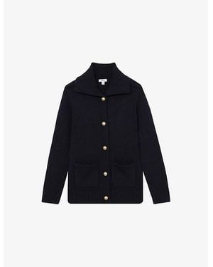 Reiss Cat Spread-Collar Wool-Cashmere Knitted Cardigan - Blue