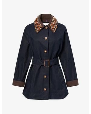 Veronica Beard Langham Belted Cotton-Blend Coat - Blue