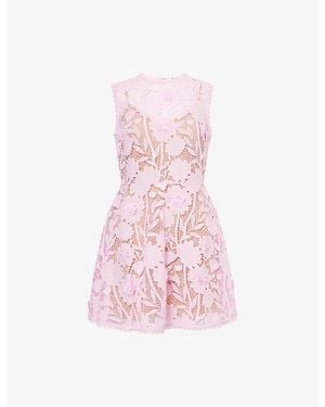 Self-Portrait Embroidered Floral Lace Mini Dress - Pink
