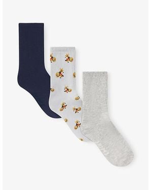 Skims Ribbed Stretch Cotton-Blend Crew Socks Pack Of Three - White